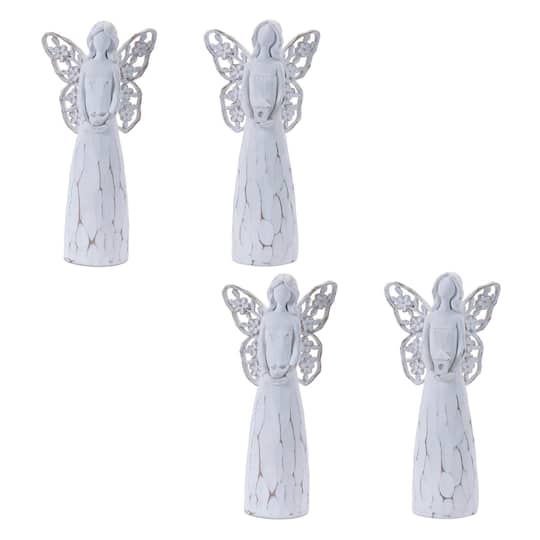 White & Beige Butterfly Wing Angel Figurine Set